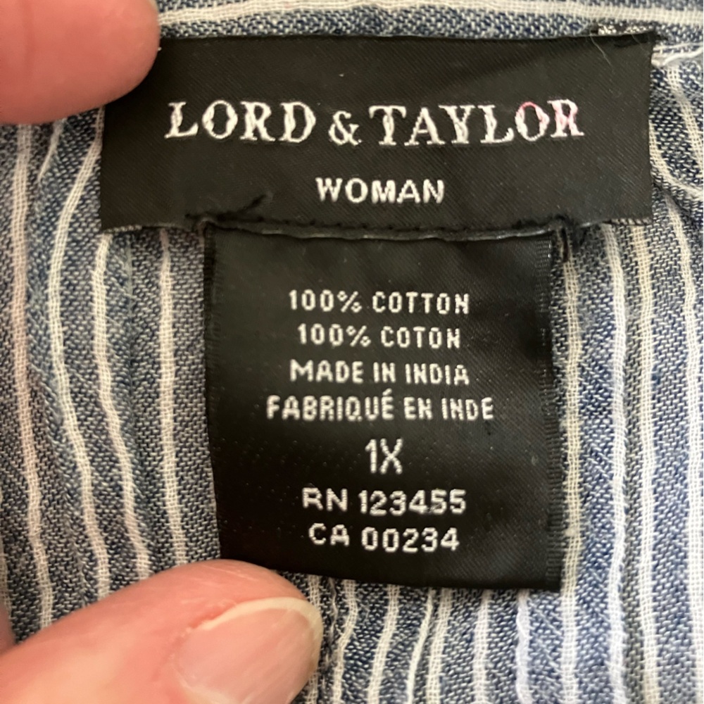 Lord & Taylor striped cotton blouse top button down baggy casual minimalist 1X - Picture 3 of 8